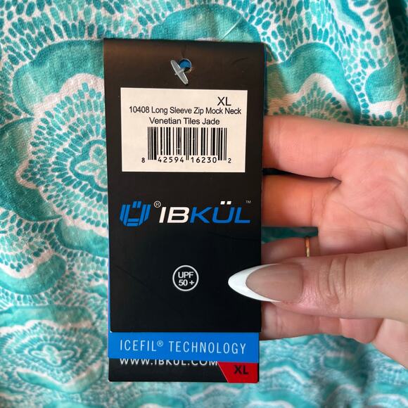 IBKUL VENETIAN TILES JADE Long Sleeve Mock Golf Shirt Size XL New - Picture 6 of 9